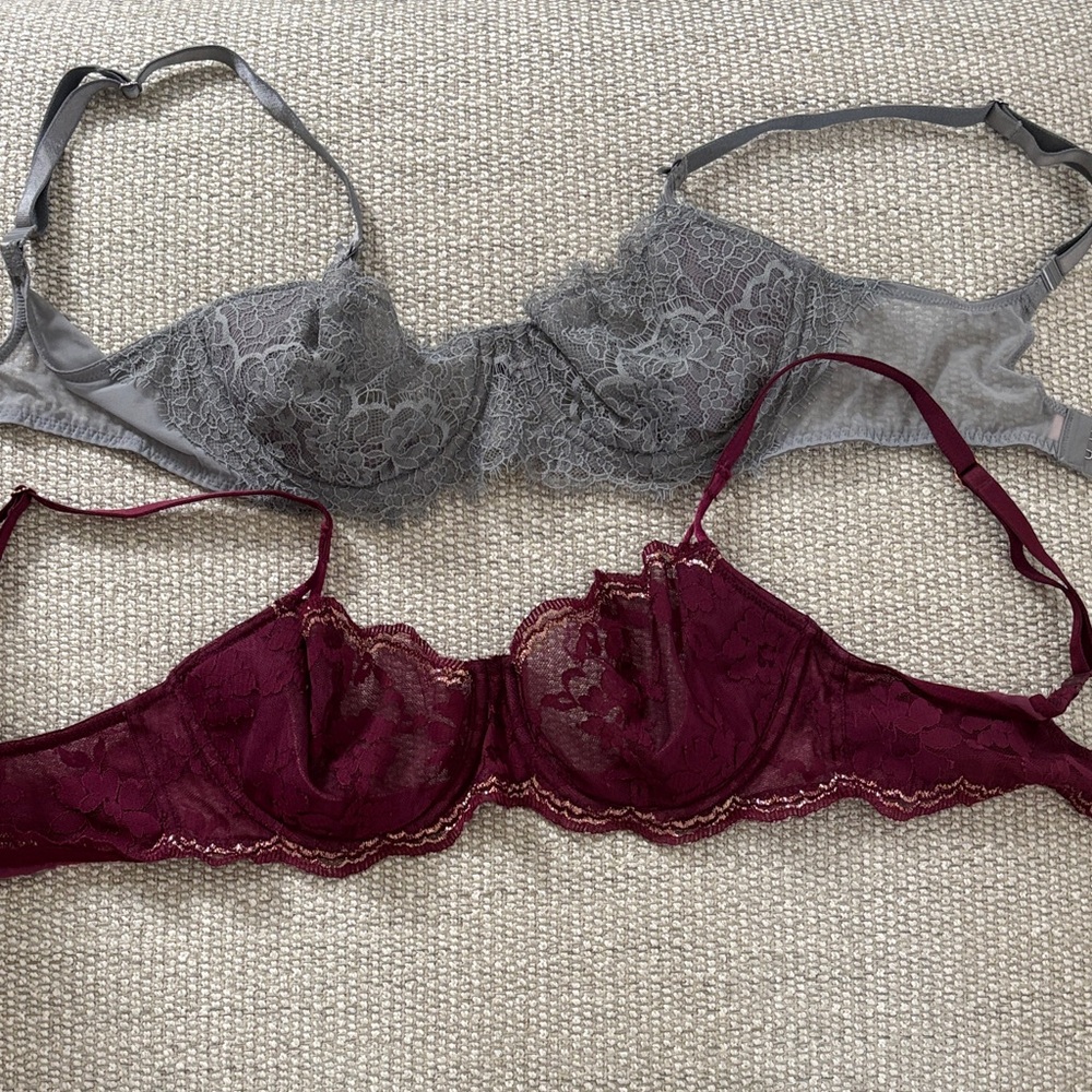 Victoria's Secret Lace Underwire Bras - Gray and Burgundy